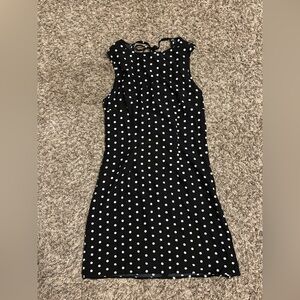 Black Polka Dot Mini Dress with Open Back – Size Small
